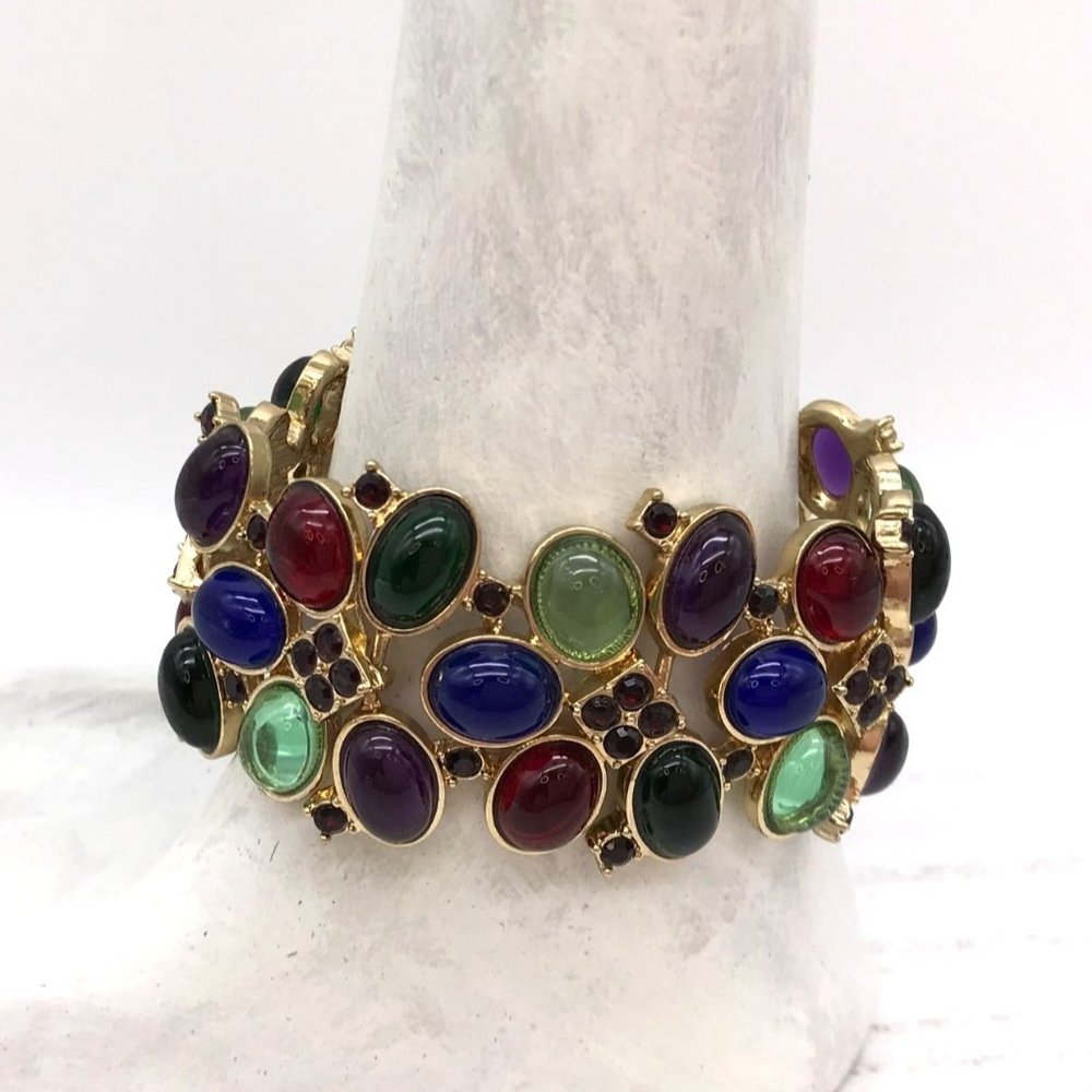 Vintage Multi color gem gold tone bracelet by Talbots 7" length